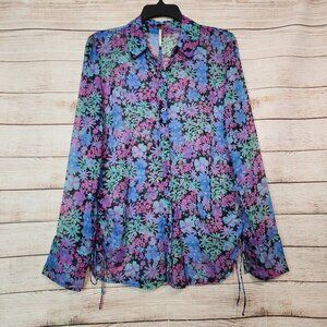 Free People x Revolve Mathilda Floral Button Down Sheer Blouse Long Sleeve S/P